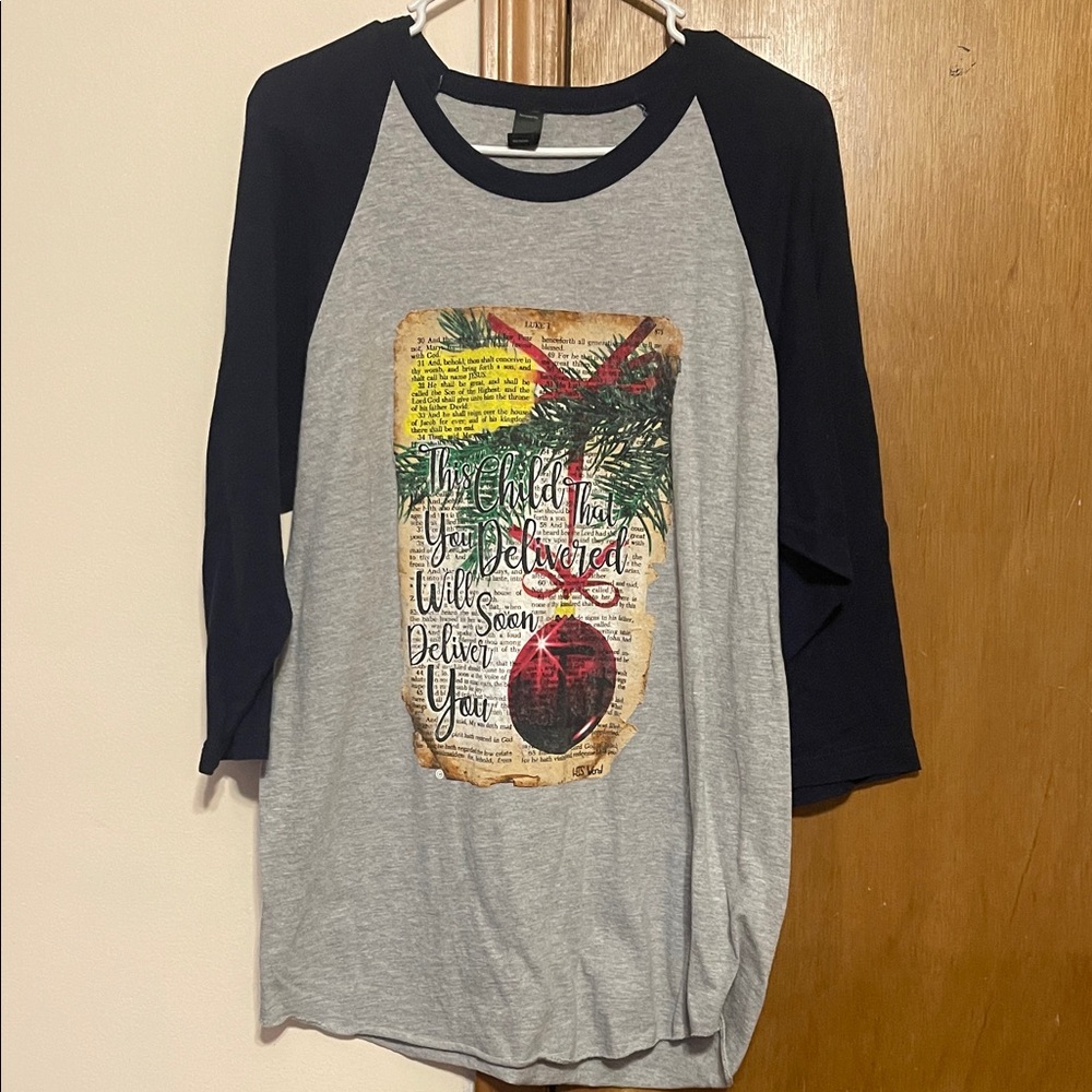 Gray and Black Raglan Sleeve Graphic Tee